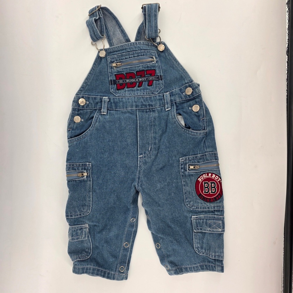 Bugle Boy Vintage Toddler‎ Boys Denim Overalls BB77 Classics Size 12M Blue Cargo